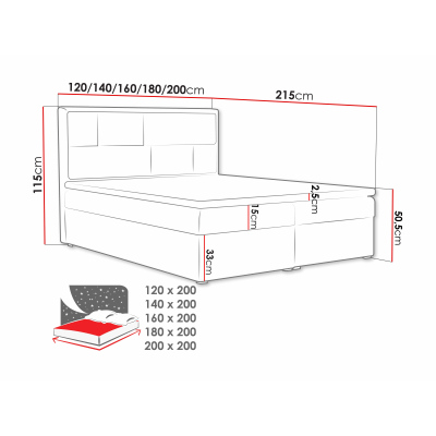 IVENDORF 1 boxspring franciaágy tárolóhellyel 180x200 - kék + INGYENES topper