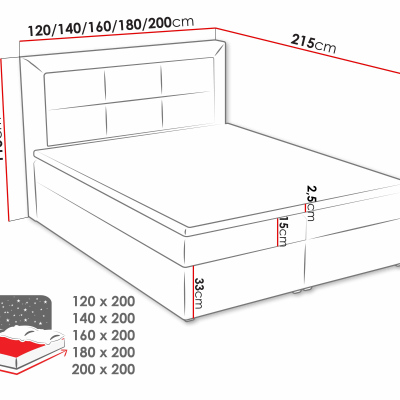 PALIGEN 1 boxspring franciaágy tárolóhellyel 180x200 - kék + INGYENES topper