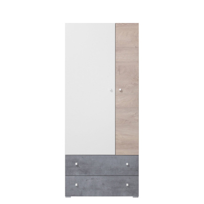 MUONIO 3 gardróbszekrény 80 cm - fehér / beton / tölgy