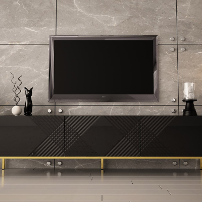 HUNE TV-asztal - fekete / fényes fekete