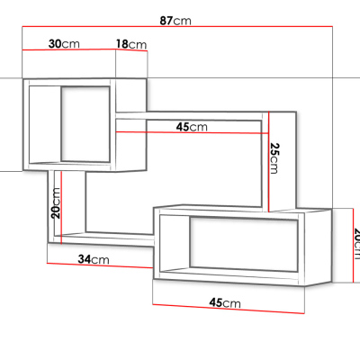 HARKEN 5 függő polc - beton / fehér