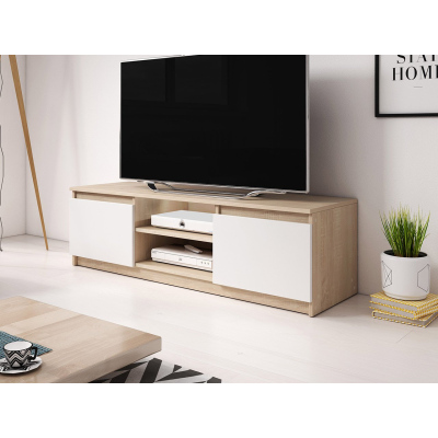 KIKUKO TV-asztal LED világítással - sonoma tölgy / fehér