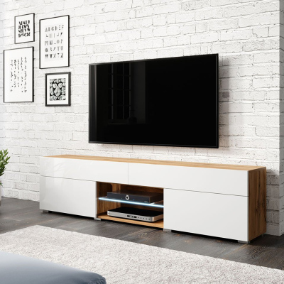 CHIKAKO TV-asztal LED világítással - wotan tölgy / fényes fehér