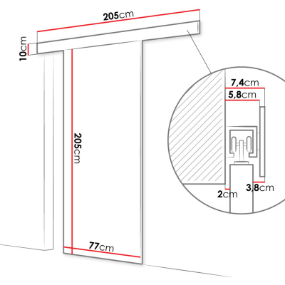 MIRAN 2 tolóajtó tükörrel - 70 cm, sonomí tölgy