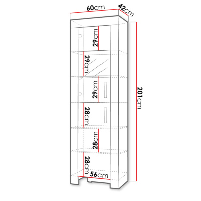 TAKA 2 magas vitrin LED világítással - sonoma tölgy