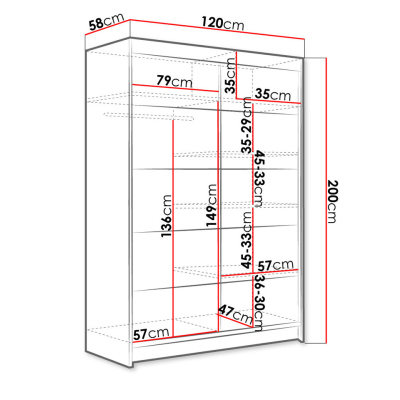 SAMANRE 4 tolóajtós gardróbszekrény 120 cm RGB LED világítással - fekete / artisan tölgy