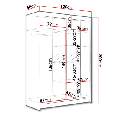 SAMANRE 2 gardróbszekrény 120 cm tükörrel és RGB LED világítással - fehér / artisan tölgy