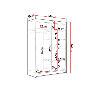 SAMANRE 1 gardróbszekrény 120 cm tükörrel és RGB LED világítással - fehér / artisan tölgy