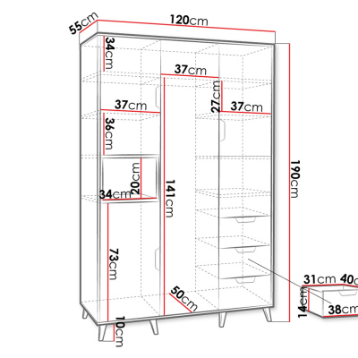 TAMANI 1 gardróbszekrény tanulószobába 120 cm - lefkas tölgy / fehér / grafit