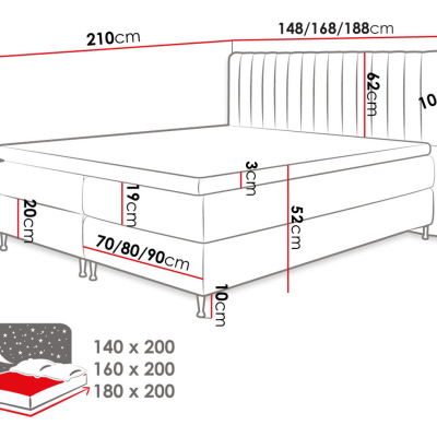 CANDICE boxspring ágy 180x200 - szürke + INGYENES topper
