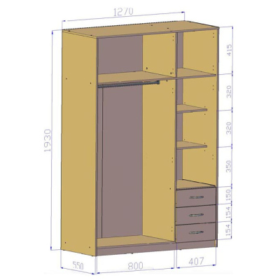 SIMELA kombinált gardróbszekrény - 127 cm széles, éger