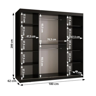 MAILIN 2 tágas gardrób szekrény - 180 cm szekrény, fekete