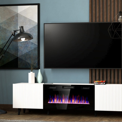 CRATO TV-asztal elektromos kandallóval - fekete / fehér