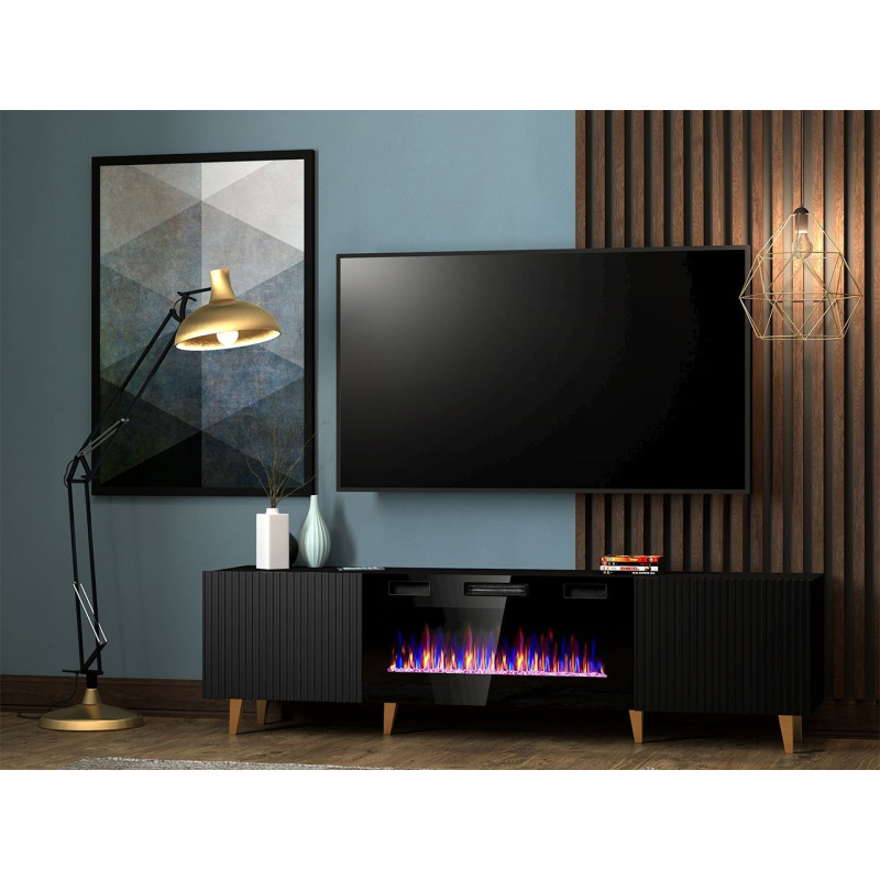 CRATO TV-asztal elektromos kandallóval - fekete / arany