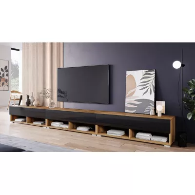 WILLA A TV-asztal 300 cm LED világítással - wotan tölgy / fényes fekete