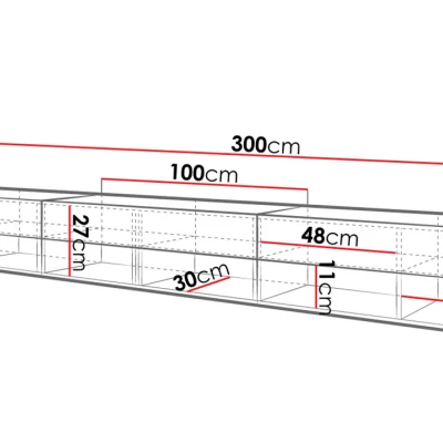 WILLA A TV-asztal 300 cm - wotan tölgy / fényes fekete