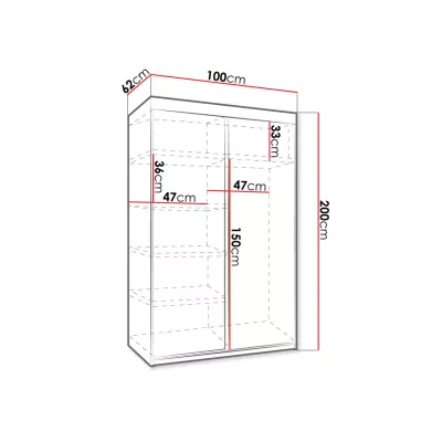 ELVIRA 3 gardróbszekrény 100 cm kék LED világítással - sötét kőris