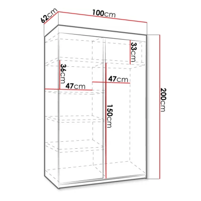 ELVIRA 2 tükrös gardróbszekrény 100 cm kék LED világítással - sonoma tölgy