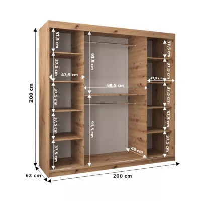 HANAH tükrös gardróbszekrény - 200 cm széles, somona tölgy