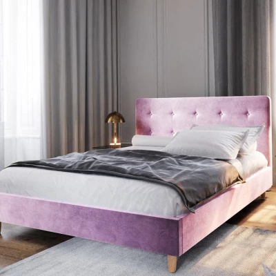 NOOR kárpitozott franciaágy ágy - 140x200, rózsaszín