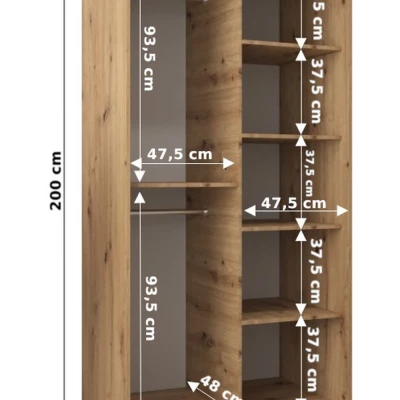 TIMEA 2 tágas tolóajtós gardróbszekrény 100 cm széles - sonoma tölgy / fehér