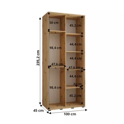 ASIRI 1 gardróbszekrény - 100/45 cm, artisan tölgy / ezüst