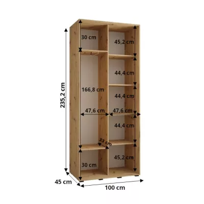 ASIRI 1 gardróbszekrény - 100/45 cm, artisan tölgy / fekete / ezüst