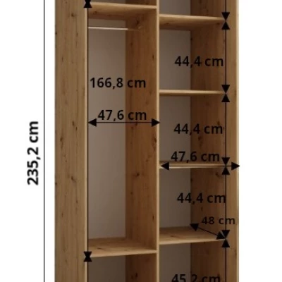 ASIRI 1 gardróbszekrény - 100/60 cm, fekete / artisan tölgy / fekete