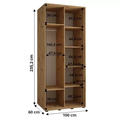 ASIRI 1 gardróbszekrény - 100/60 cm, fekete / artisan tölgy / fekete