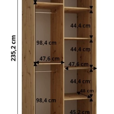 ASIRI 1 gardróbszekrény - 100/60 cm, fekete / artisan tölgy / fekete