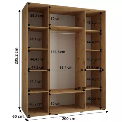 ASIRI 13 gardróbszekrény - 200/60 cm, fekete / fehér / arany