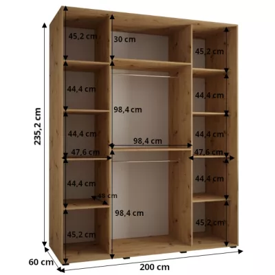 ASIRI 13 gardróbszekrény - 200/60 cm, fekete / fehér / arany