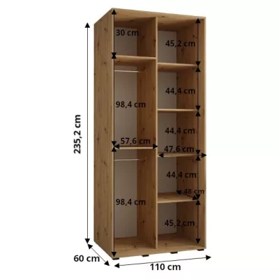 ASIRI 1 gardróbszekrény - 110/60 cm, fehér / fekete