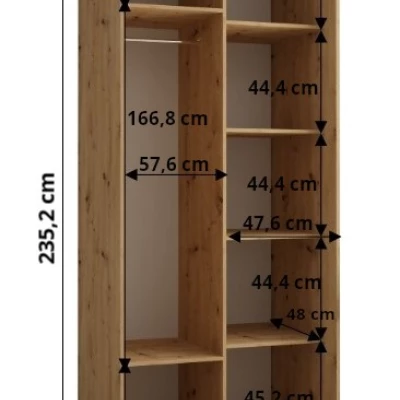 ASIRI 1 gardróbszekrény - 110/60 cm, fehér artisan tölgy / fekete