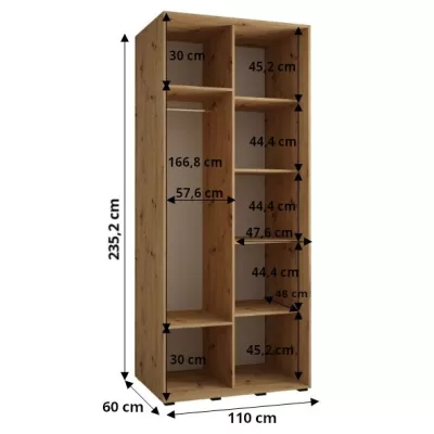 ASIRI 1 gardróbszekrény - 110/60 cm, fehér artisan tölgy / fekete