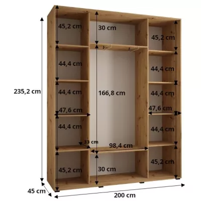 ASIRI 7 gardróbszekrény - 200/45 cm, artisan tölgy / fehér / fekete