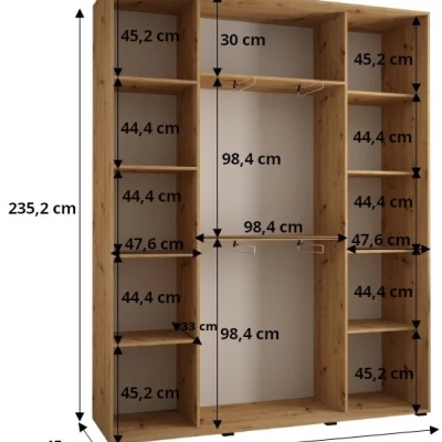 ASIRI 7 gardróbszekrény - 200/45 cm, fehér / fekete / ezüst