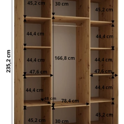 ASIRI 13 gardróbszekrény - 180/60 cm, artisan tölgy / fekete / ezüst