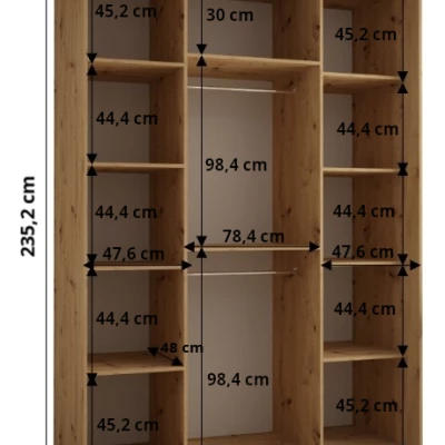 ASIRI 13 gardróbszekrény - 180/60 cm, artisan tölgy / fekete / ezüst