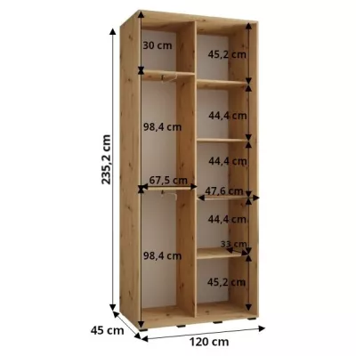 ASIRI 1 gardróbszekrény - 120/45 cm, fehér / fekete