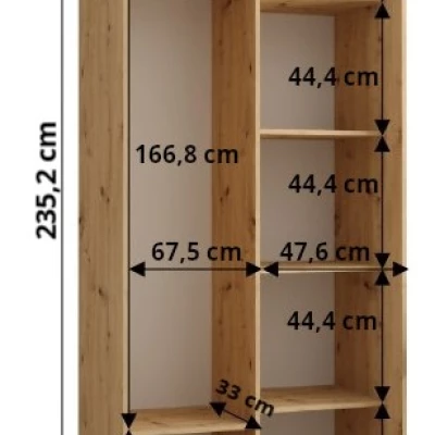 ASIRI 1 gardróbszekrény - 120/45 cm, fehér / fekete / ezüst