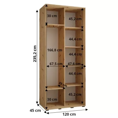 ASIRI 1 gardróbszekrény - 120/45 cm, fehér / fekete / ezüst