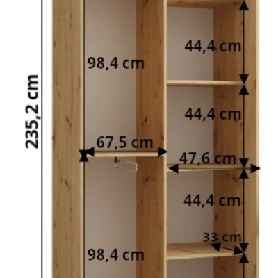 ASIRI 1 gardróbszekrény - 120/45 cm, fehér / artisan tölgy / ezüst