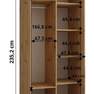 ASIRI 1 gardróbszekrény - 120/60 cm, fehér / fekete / fekete