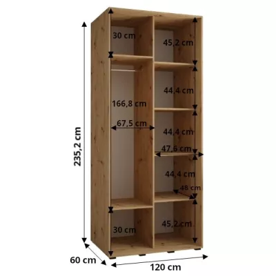 ASIRI 1 gardróbszekrény - 120/60 cm, fehér / fekete / fekete