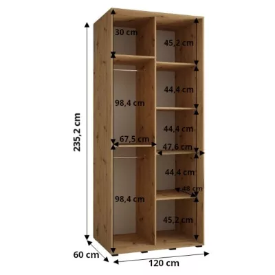 ASIRI 1 gardróbszekrény - 120/60 cm, fehér / fekete / fekete