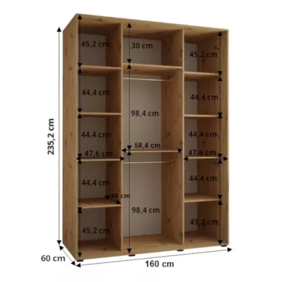 ASIRI 13 gardróbszekrény - 160/60 cm, artisan tölgy / fekete / ezüst