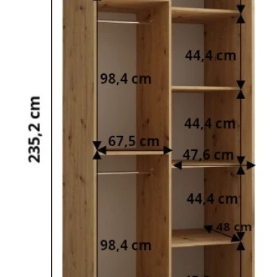 ASIRI 1 gardróbszekrény - 120/60 cm, fekete / artisan tölgy / fekete