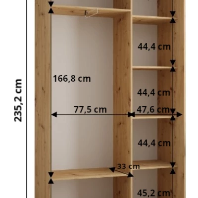 ASIRI 1 gardróbszekrény - 130/45 cm, fehér / fekete / ezüst