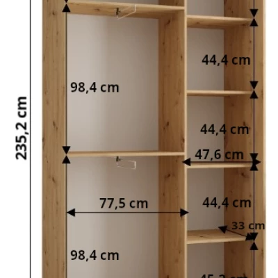 ASIRI 1 gardróbszekrény - 130/45 cm, fehér / fekete / ezüst